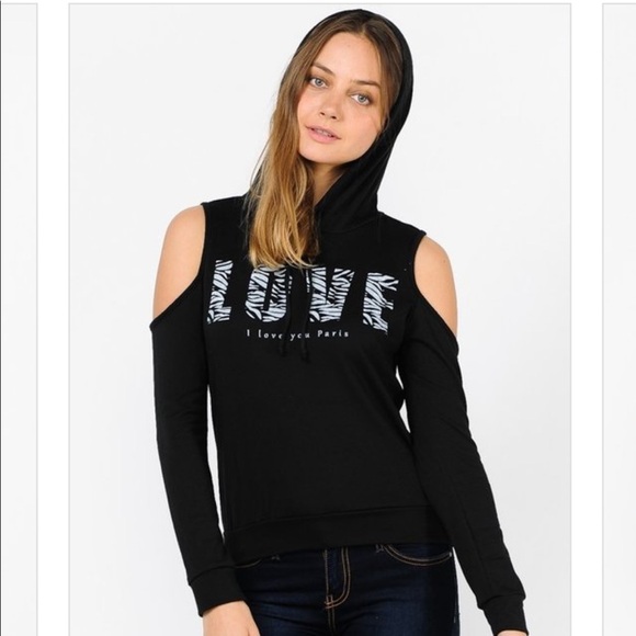 Tops - Love Cold Shoulder Cut Out Hoodie Sweatshirt